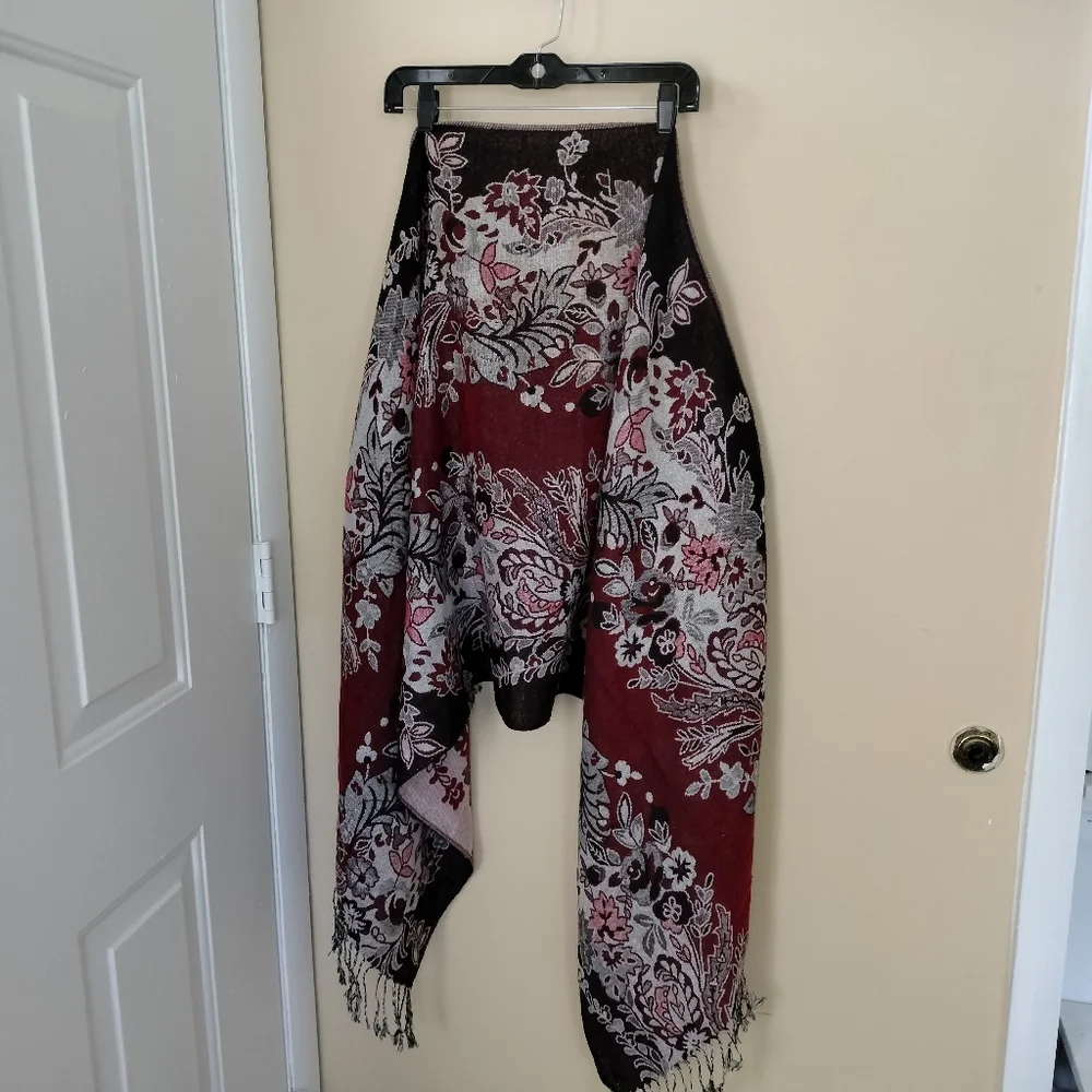 pashmina silk oversized scarf pink gray Burgundy Office Career Travel Airport